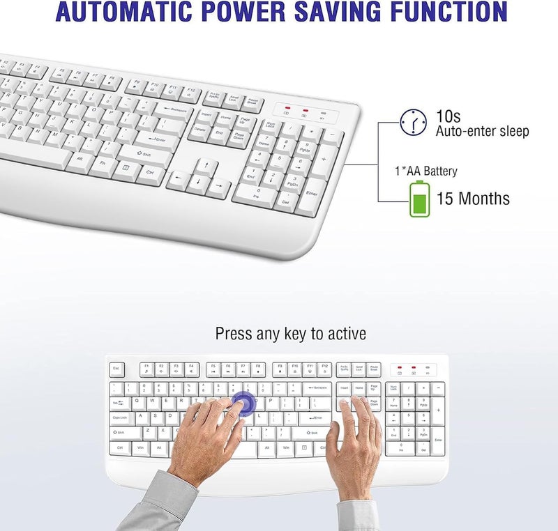 QUASIO Wireless Keyboard, 2.4G Full-Sized Ergonomic Wireless Computer Keyboard with Wrist Rest for Windows, Mac OS Laptop/PC/Desktop/Notebook(Off White) - Image 4